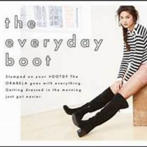 Steve Madden SZ 8.5 Orabela Black Suede Leather Over the Knee Boot Essential - Picture 2 of 7